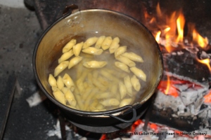 After the freshly made pipe macaroni had dried on the sieve for the receipt (recipe) Maccaroni, four ounces of macaroni was boiled till it be quite tender.