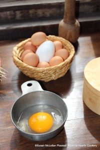 The first step in the preparation of the 1682 receipt (recipe) To dress Eggs in the Spanish Fashion is to take eggs fresh and new.  The receipt indicates twenty eggs but I prepared half the receipt and used eight hen eggs and one goose egg.